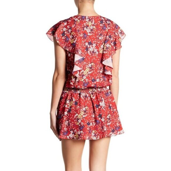 Parker Red Scilla Floral Ruffle Smocked Waist Mini Dress M NWT - Picture 3 of 11